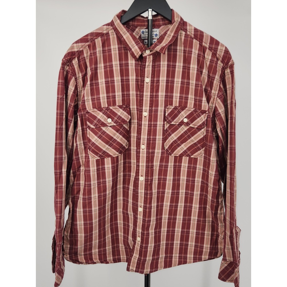 Lucky Brand Mens Red Plaid Long Sleeve Button Down Shirt Dual Pocket XL